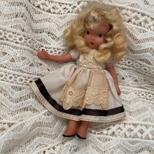 Vintage Nancy Ann Storybook Small Bisque Doll in Tan Dress, 1940's
